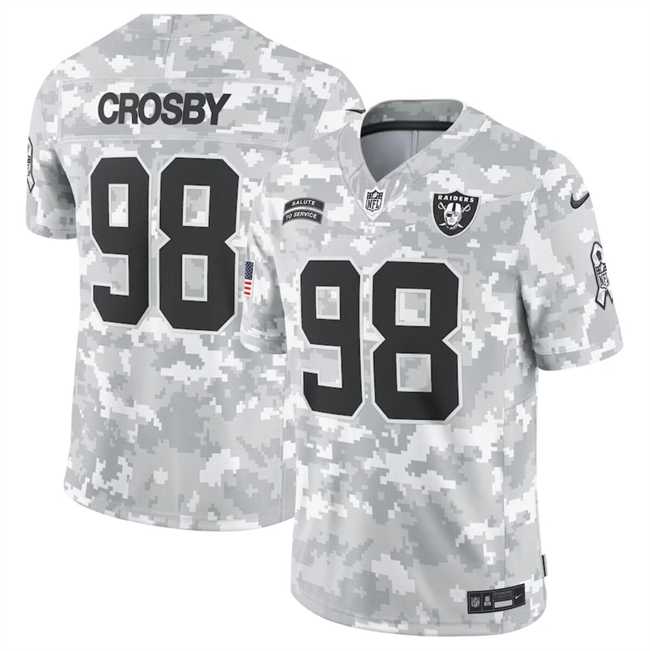 Mens Las Vegas Raiders #98 Maxx Crosby 2024 Arctic Camo Salute To Service Limited Stitched Jersey Dyin->las vegas raiders->NFL Jersey